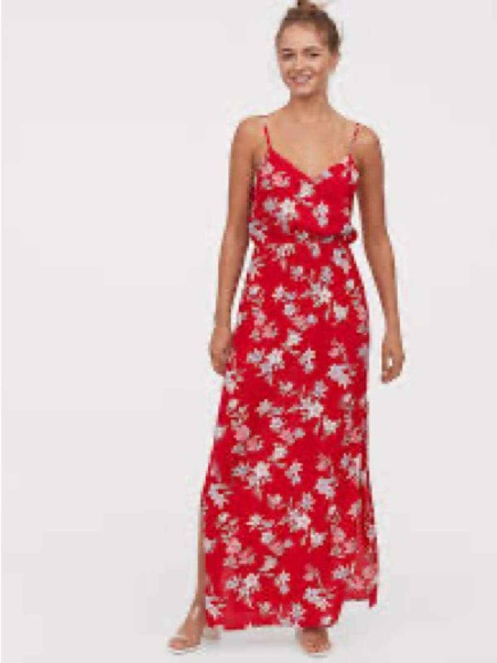 H&M Red Floral Maxi Dress with Spaghetti Straps